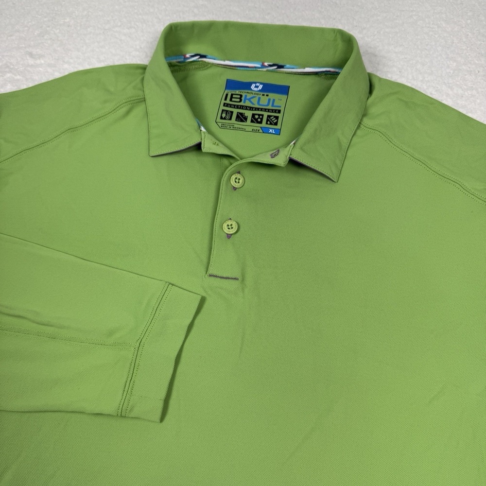 IBKUL Polo Shirt Mens XL Green‎ Long Sleeve UPF 50 IceFil Golf Performance